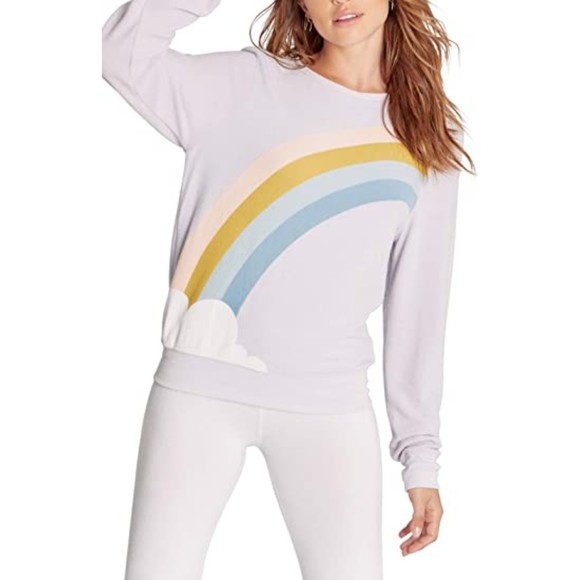 Wildfox Women slouchy Beach Long Sleeve Pullover Sweatshirt Muse Rainbow Medium - Picture 1 of 10